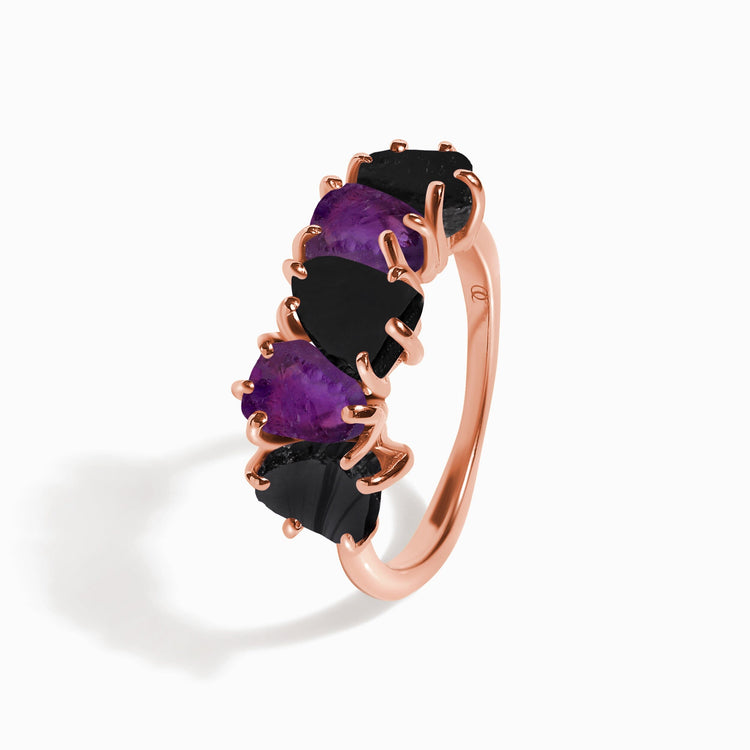 Amethyst & Obsidian Ring