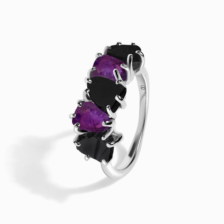 Amethyst & Obsidian Ring