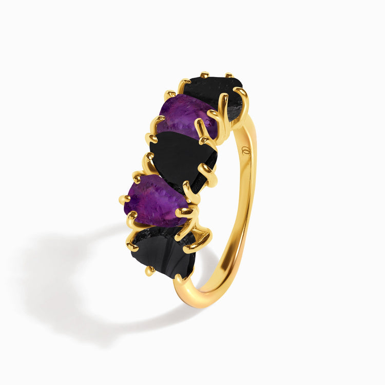 Amethyst & Obsidian Ring