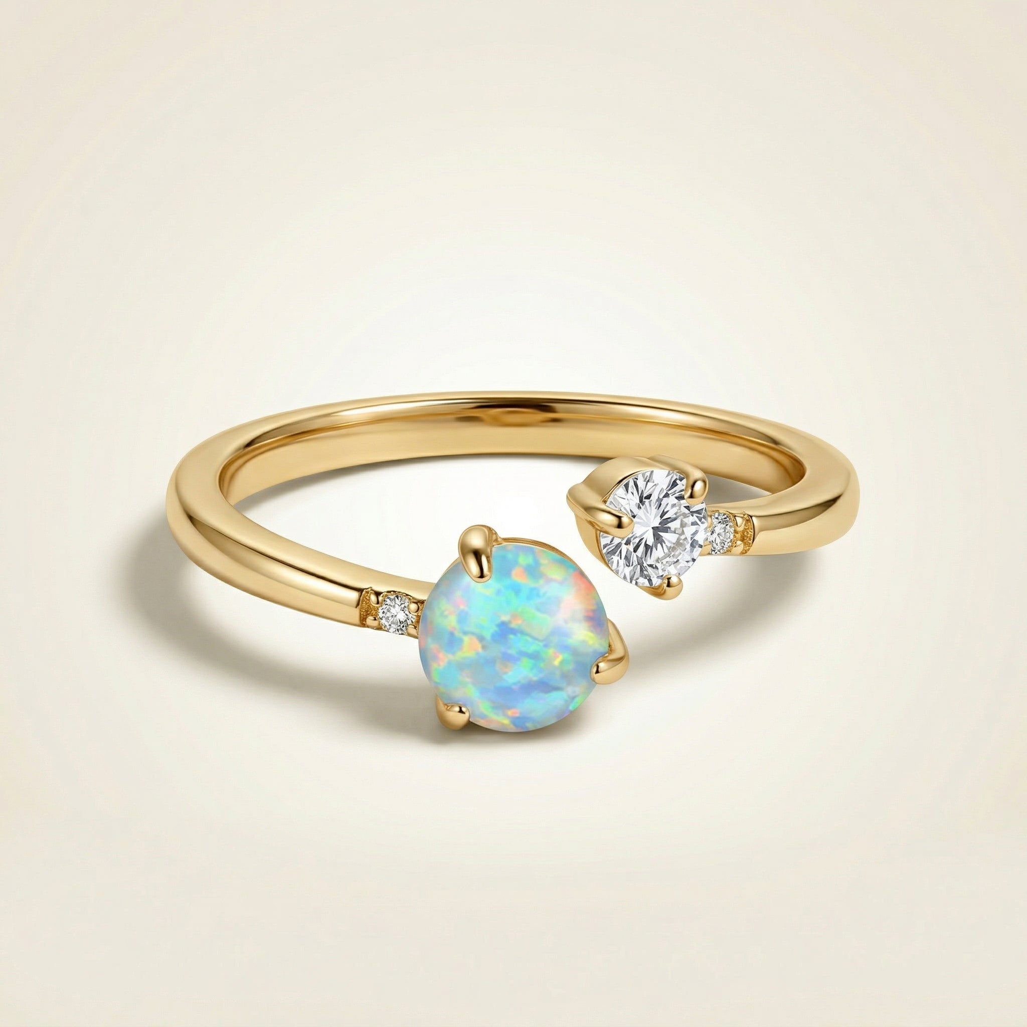 Moonstone & White Zircon Ring - Open Star