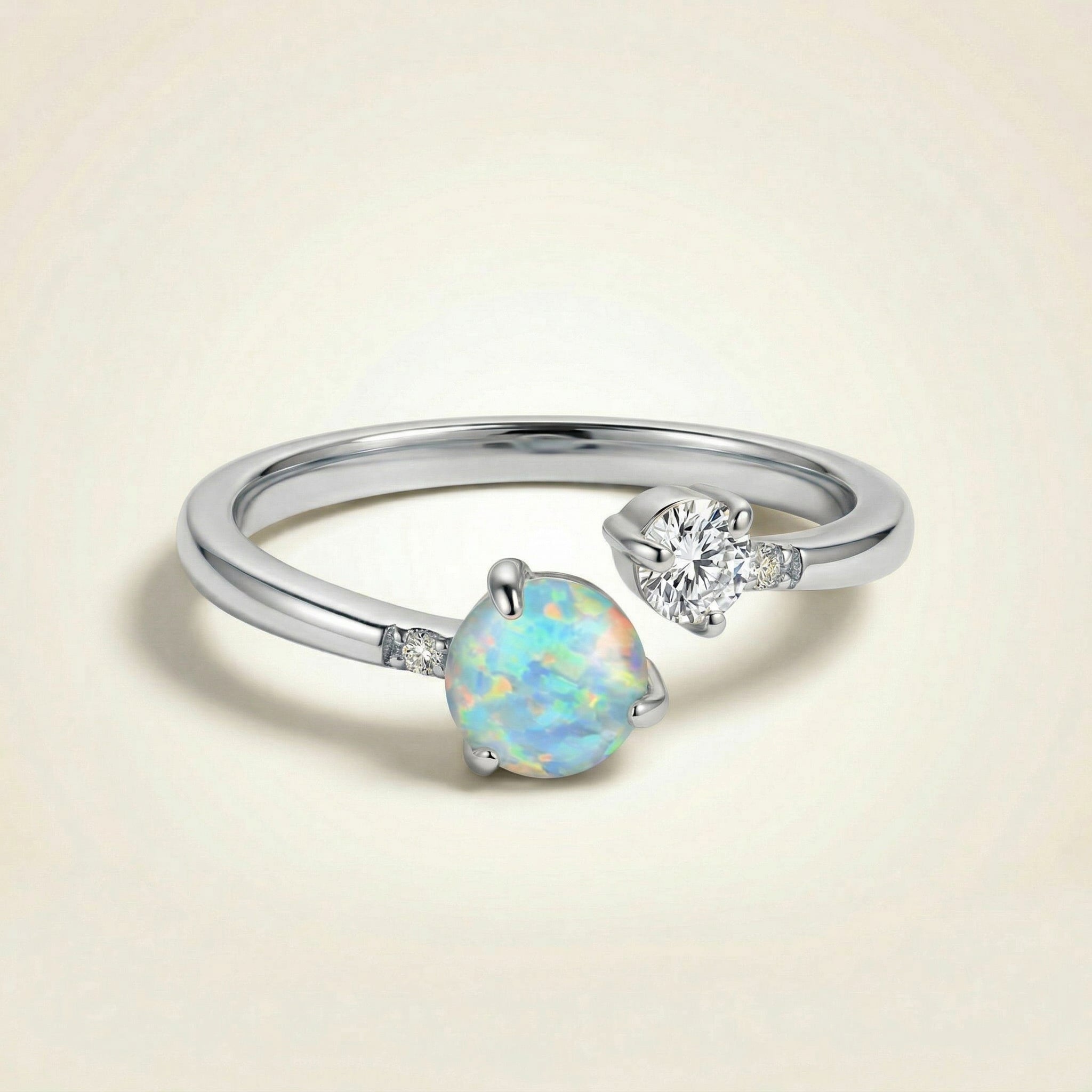 Moonstone & White Zircon Ring - Open Star
