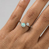 Moonstone & White Zircon Ring - Open Star