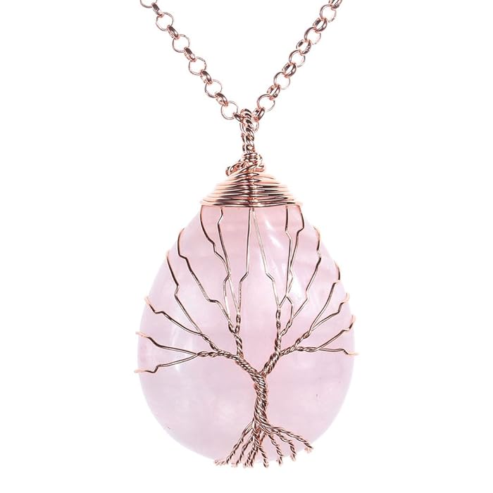 Tree of Life Necklace - Copper & Rose Quartz