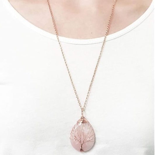 Tree of Life Necklace - Copper & Rose Quartz