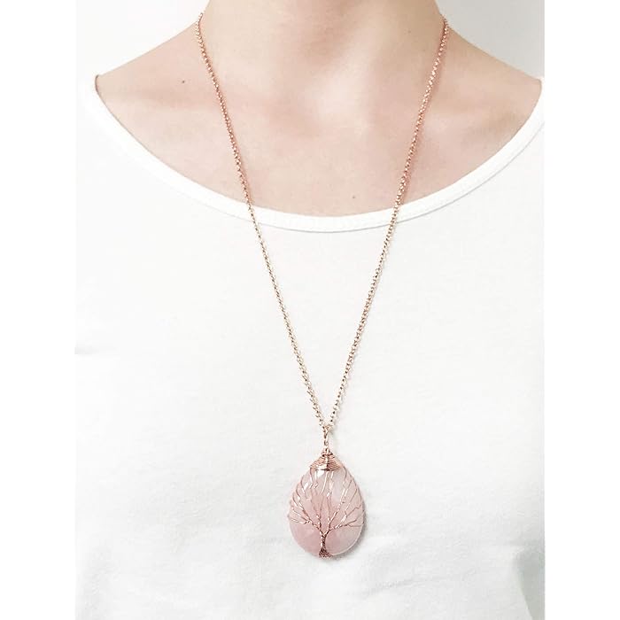 Tree of Life Necklace - Copper & Rose Quartz