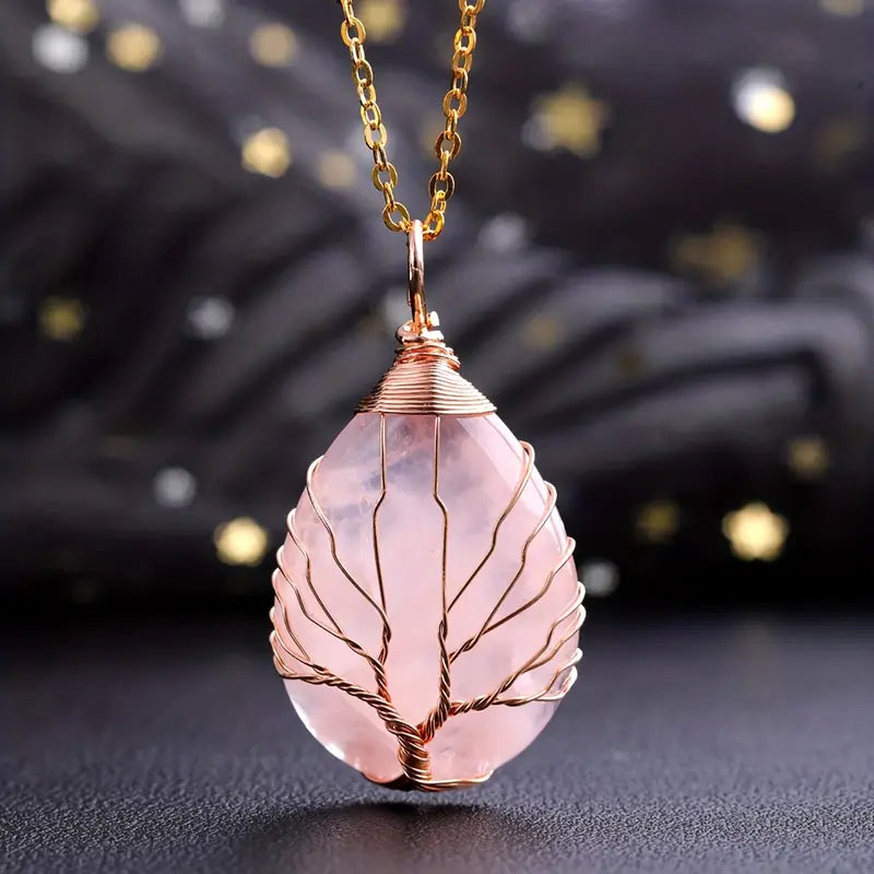 Tree of Life Necklace - Copper & Rose Quartz