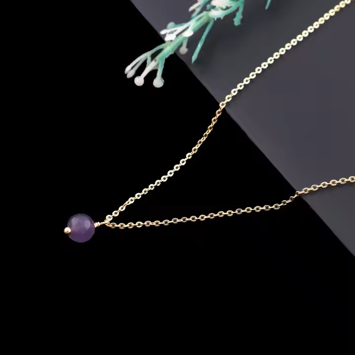 Amethyst Necklace - Naturally with Round Cut