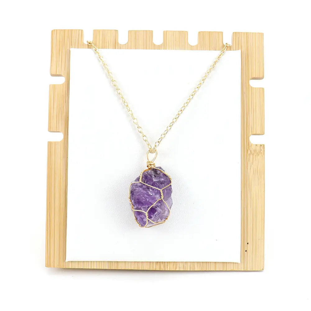 Amethyst Necklace - Natural Stone with Copper Wire