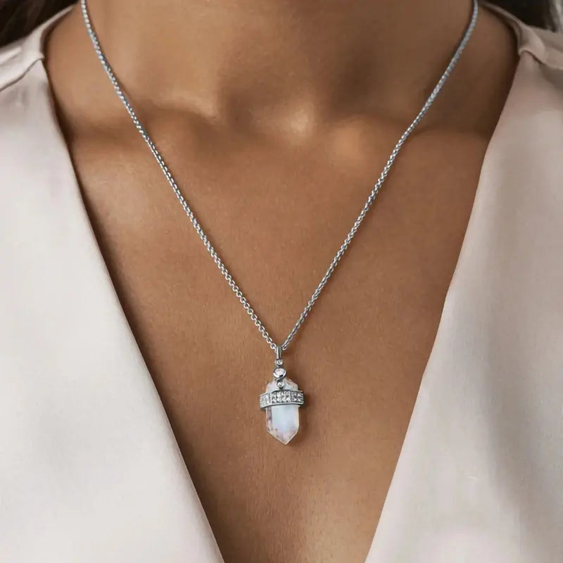 Moonstone Necklace - Hexagon with Crystals