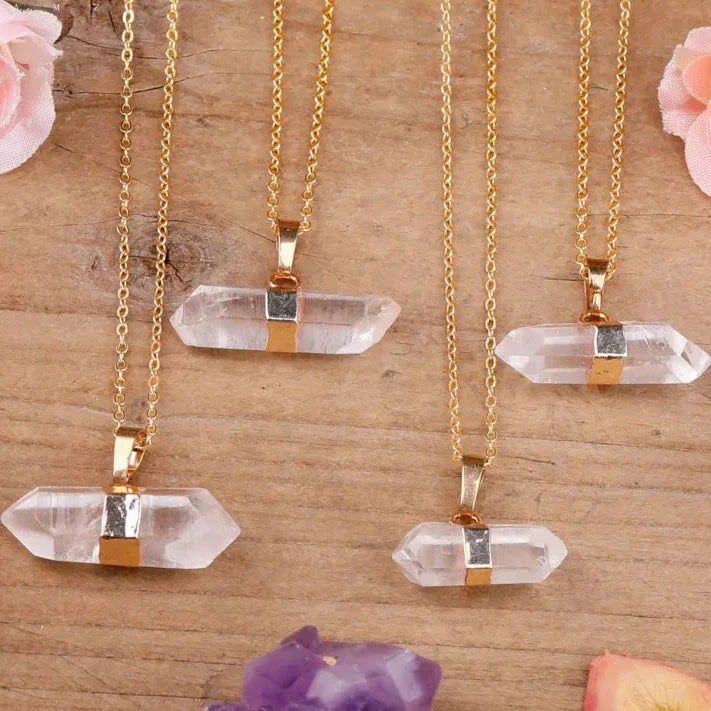 Clear Quartz Necklace - Horizontal Hexagon Pendant