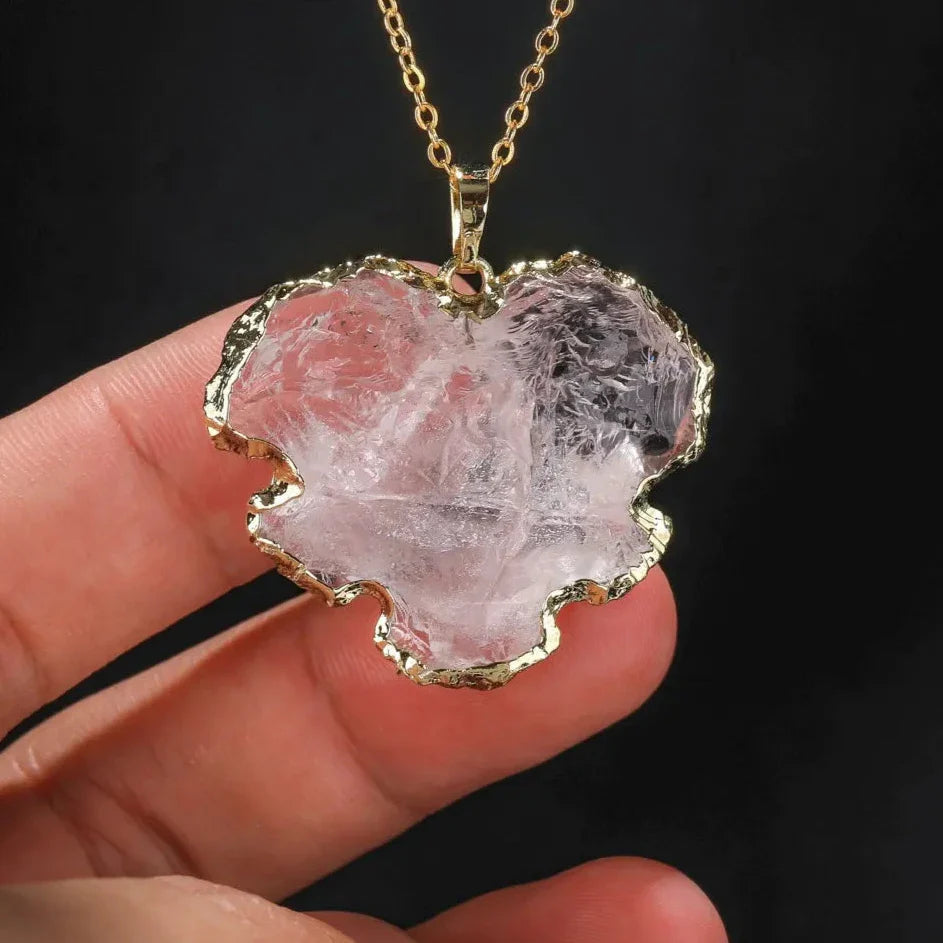 Clear Quartz Necklace - Natural Medallion with Border