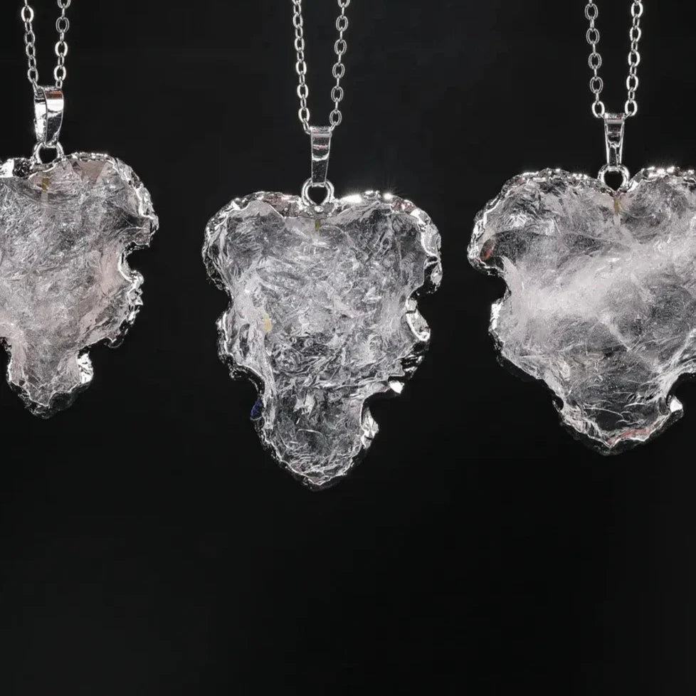 Clear Quartz Necklace - Natural Medallion with Border