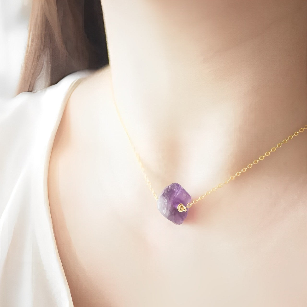 Amethyst Necklace - Unprocessed S925 Silver with Gold Plating