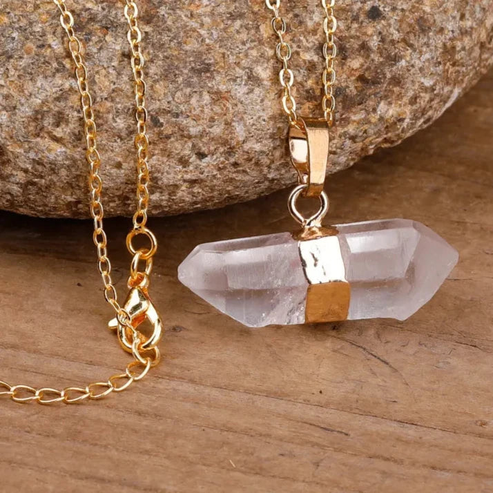 Clear Quartz Necklace - Horizontal Hexagon Pendant