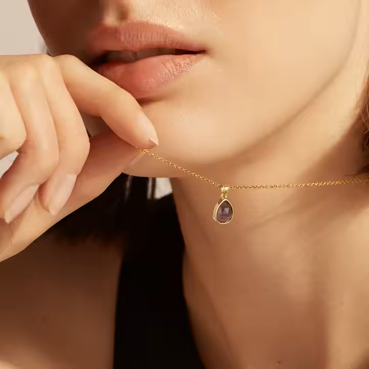 Amethyst Necklace - Drop Shape Medallion