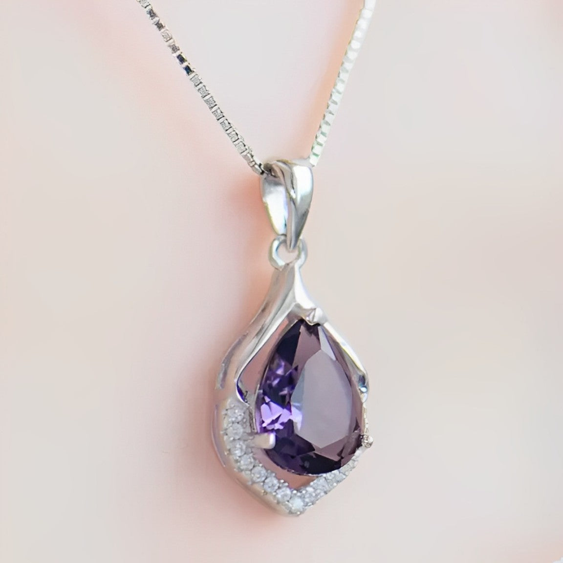 Amethyst Necklace - S925 Silver with Crystals