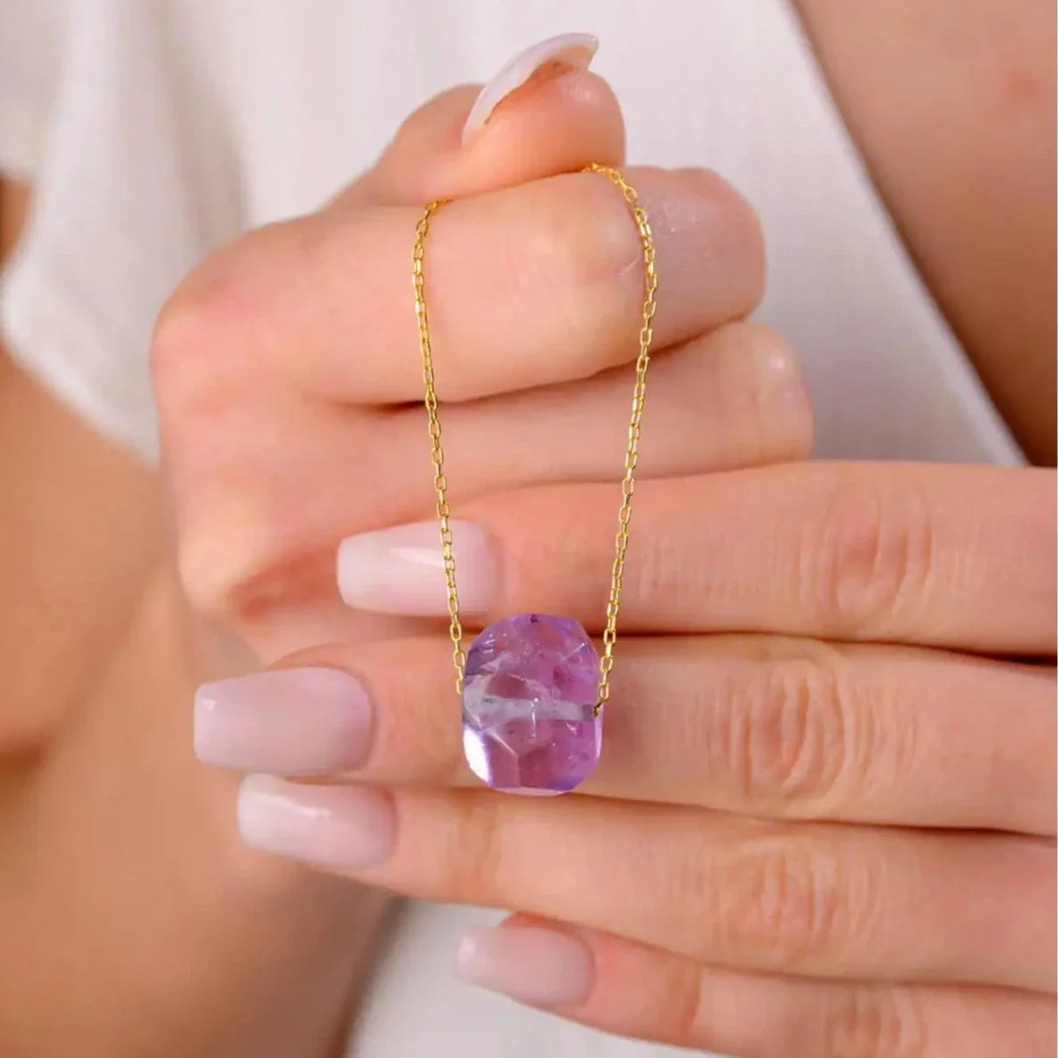 Amethyst Necklace - Unprocessed S925 Silver with Gold Plating