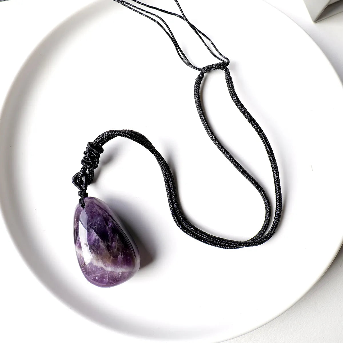 Amethyst Necklace - Pearl with Fabric Chain