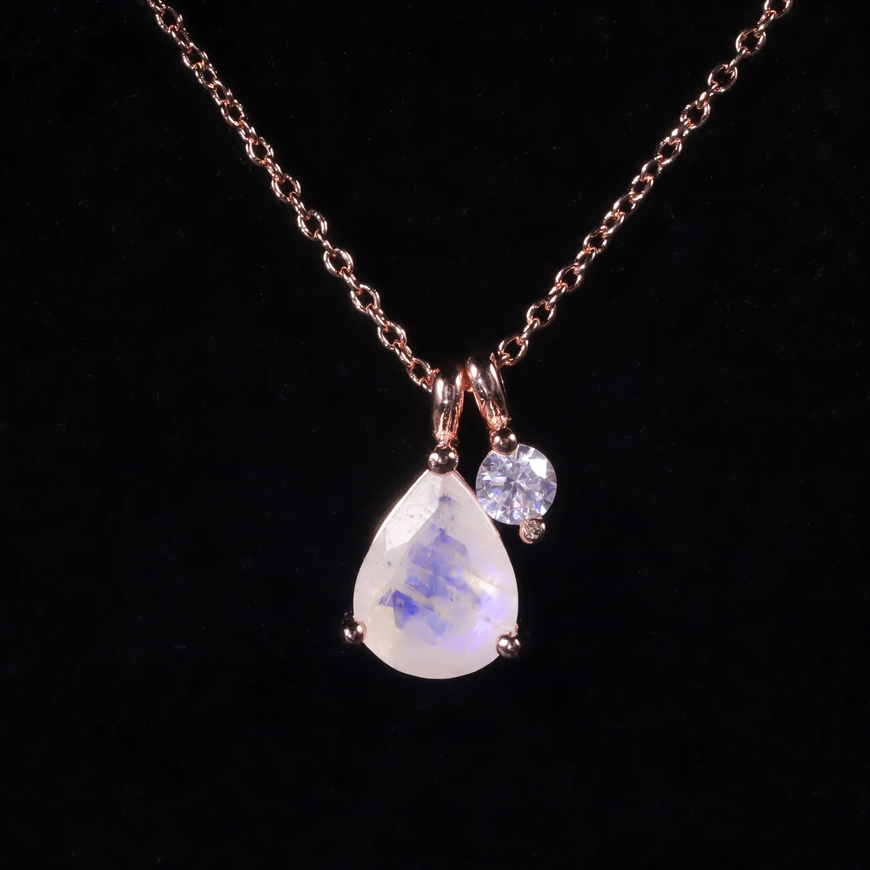 Moonstone Necklace - Moonstone & Crystal Pendant