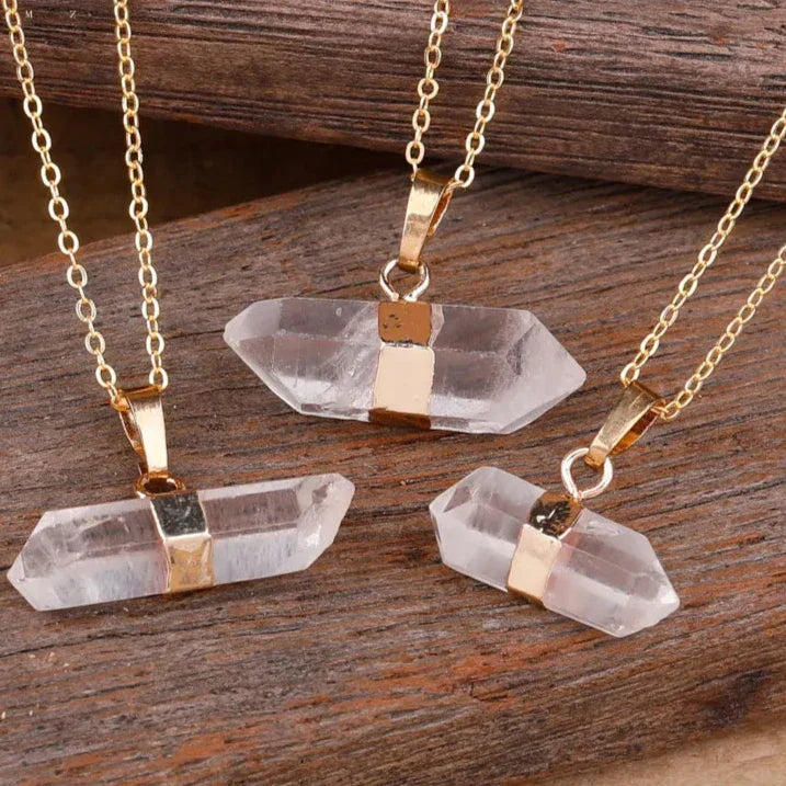 Clear Quartz Necklace - Horizontal Hexagon Pendant
