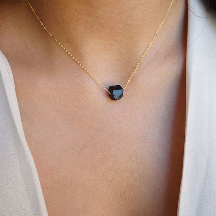 Tourmaline Necklace - Raw Stone S925 Silver with Gold Plating