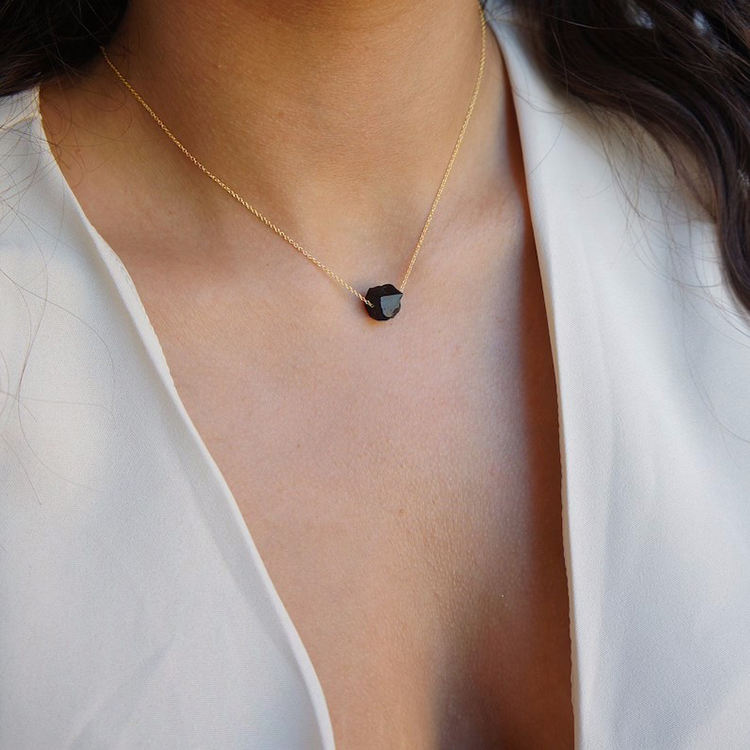 Tourmaline Necklace - Raw Stone S925 Silver with Gold Plating