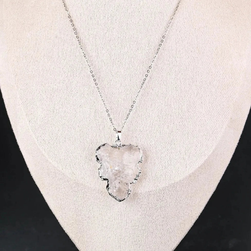 Clear Quartz Necklace - Natural Medallion with Border