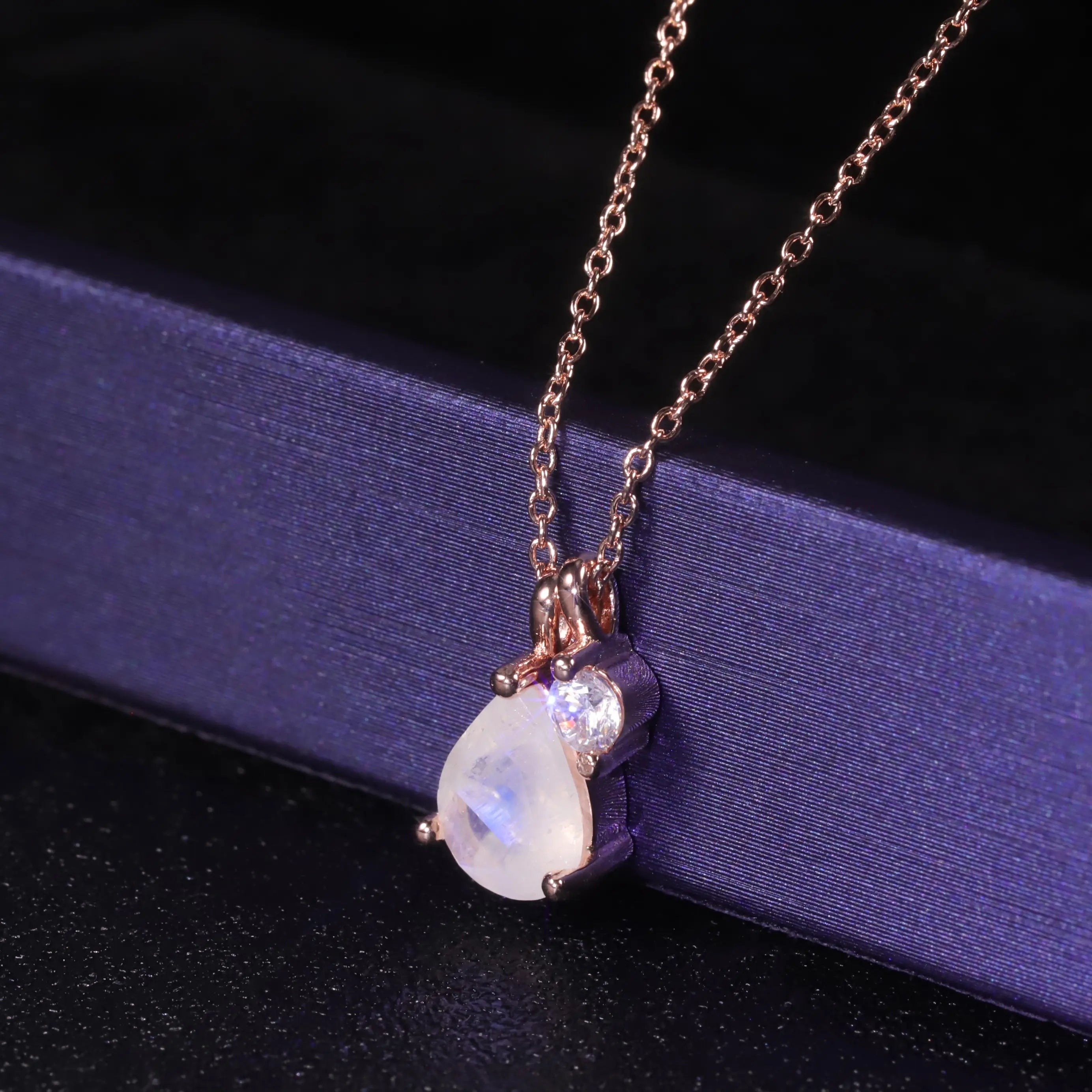 Moonstone Necklace - Moonstone & Crystal Pendant
