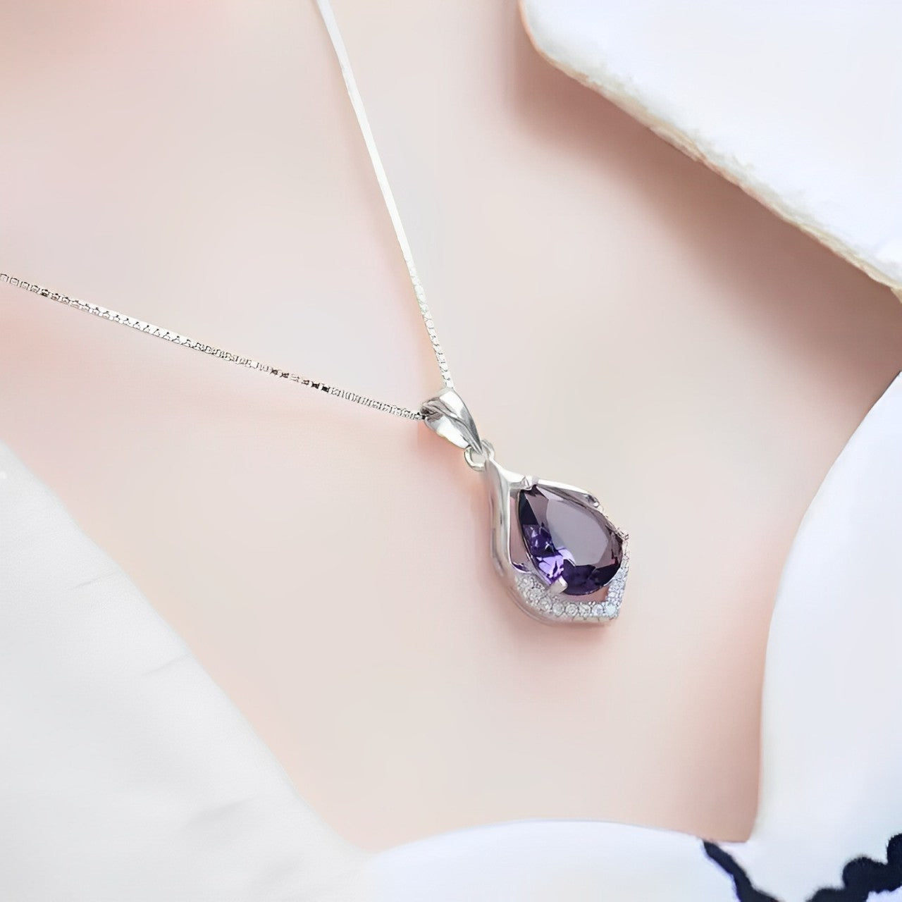 Amethyst Necklace - S925 Silver with Crystals