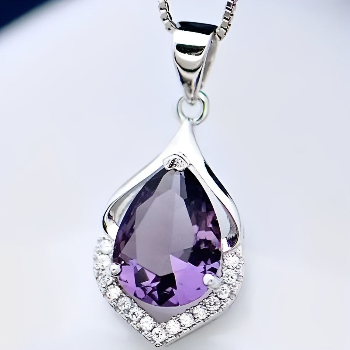 Amethyst Necklace - S925 Silver with Crystals