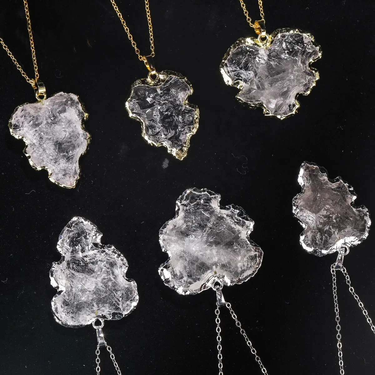 Clear Quartz Necklace - Natural Medallion with Border