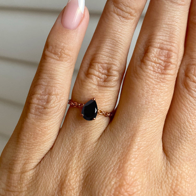 Obsidian One Size Ring - Drop Shape