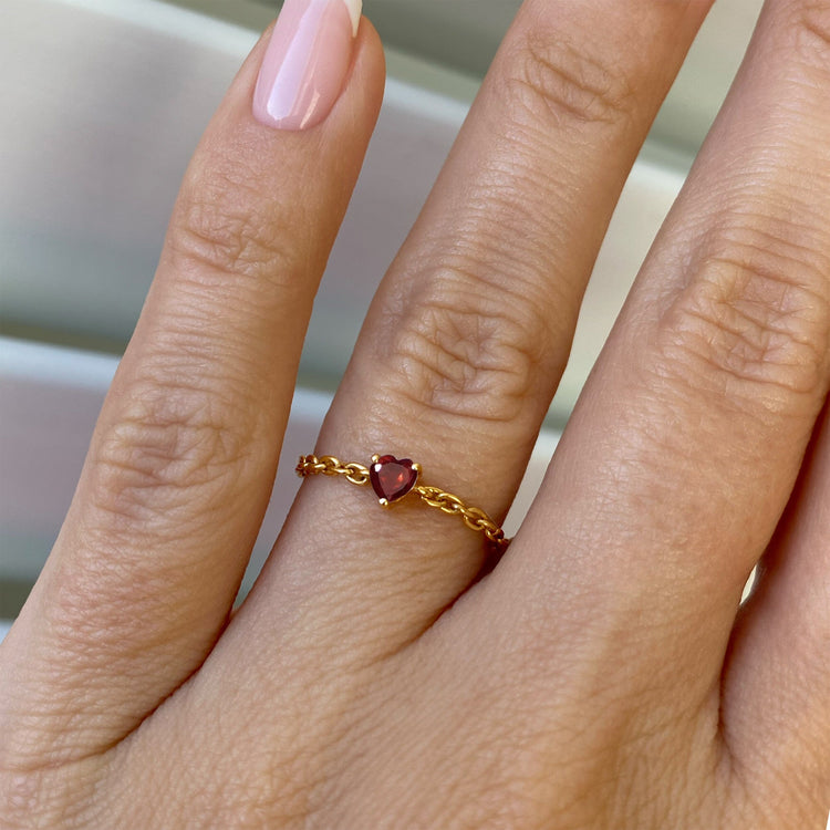 Ruby Chain Ring - Heart Shape