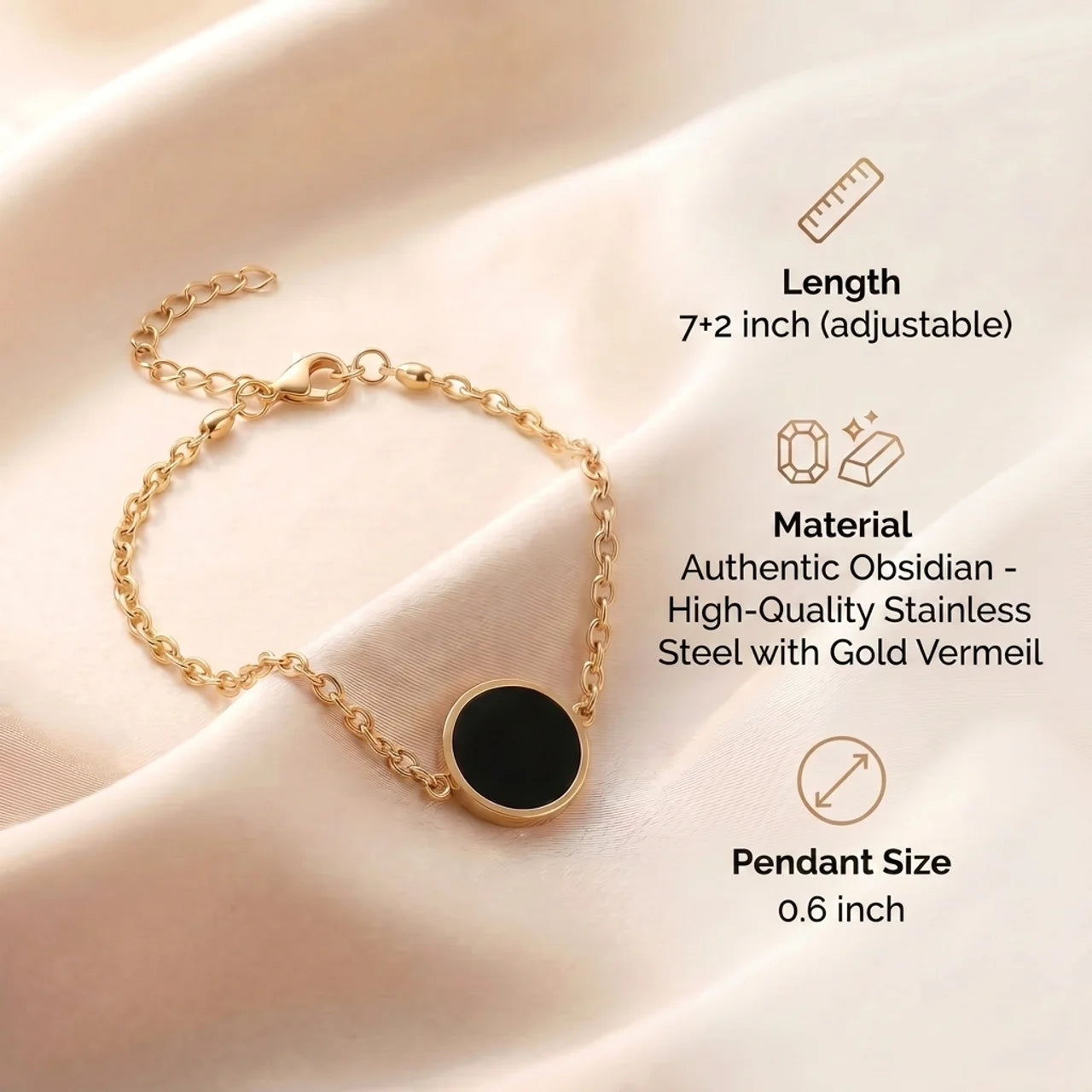 Obsidian Bracelet - Circle Medallion