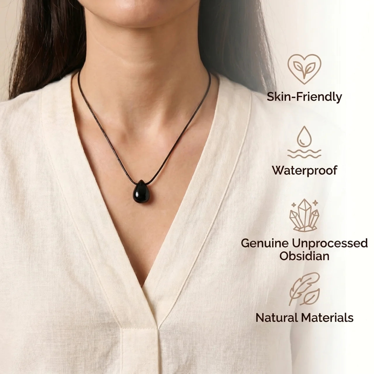 Obsidian Necklace - Natural Necklace Teardrop Shape
