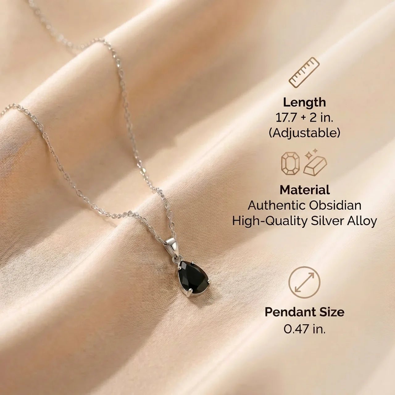 Obsidian Necklace - Teardrop Shape Silver