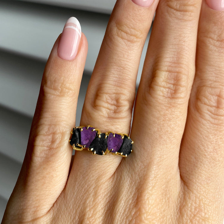 Amethyst & Obsidian Ring