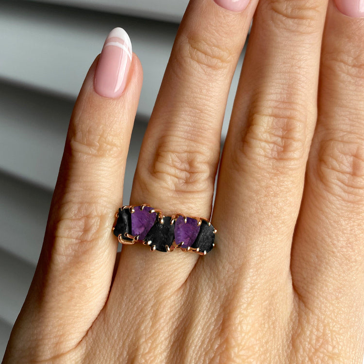Amethyst & Obsidian Ring