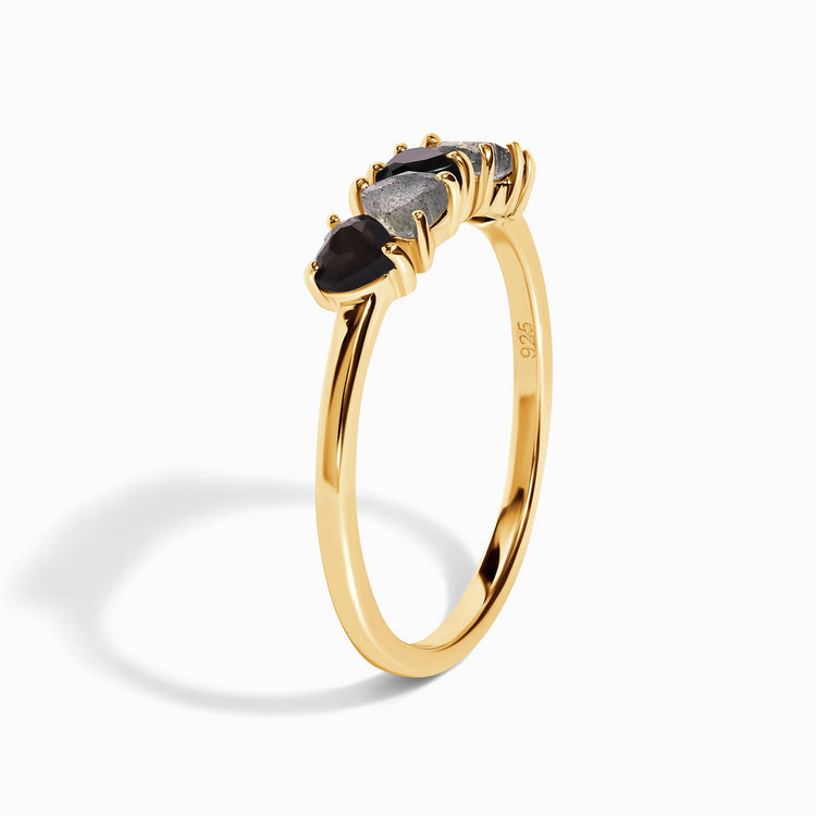 Obsidian & Labradorite Ring