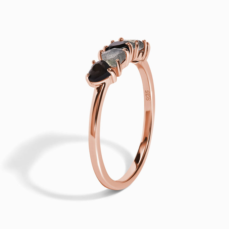 Obsidian & Labradorite Ring