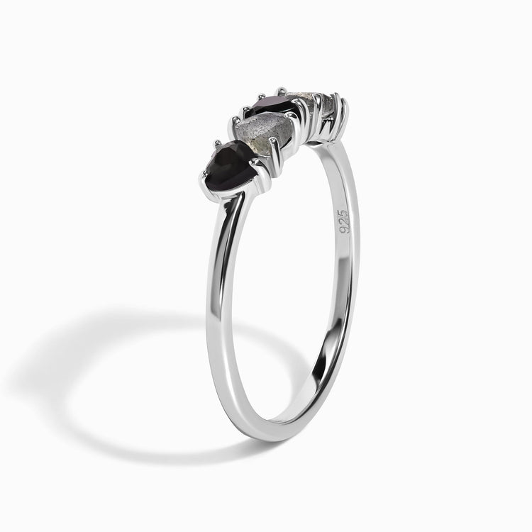 Obsidian & Labradorite Ring