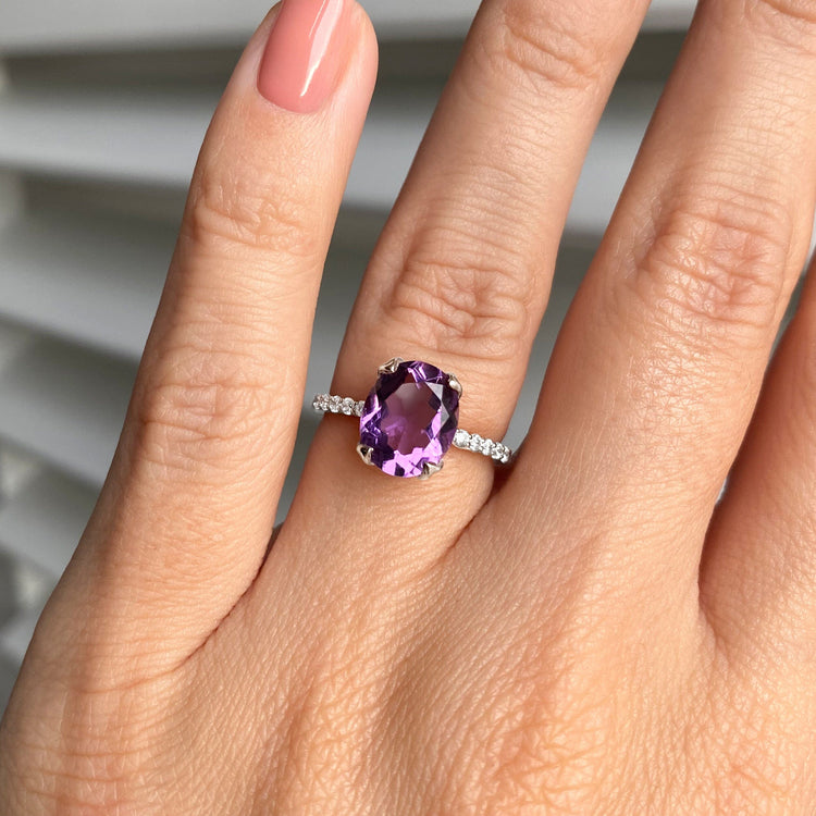 Amethyst & White Zircon Ring