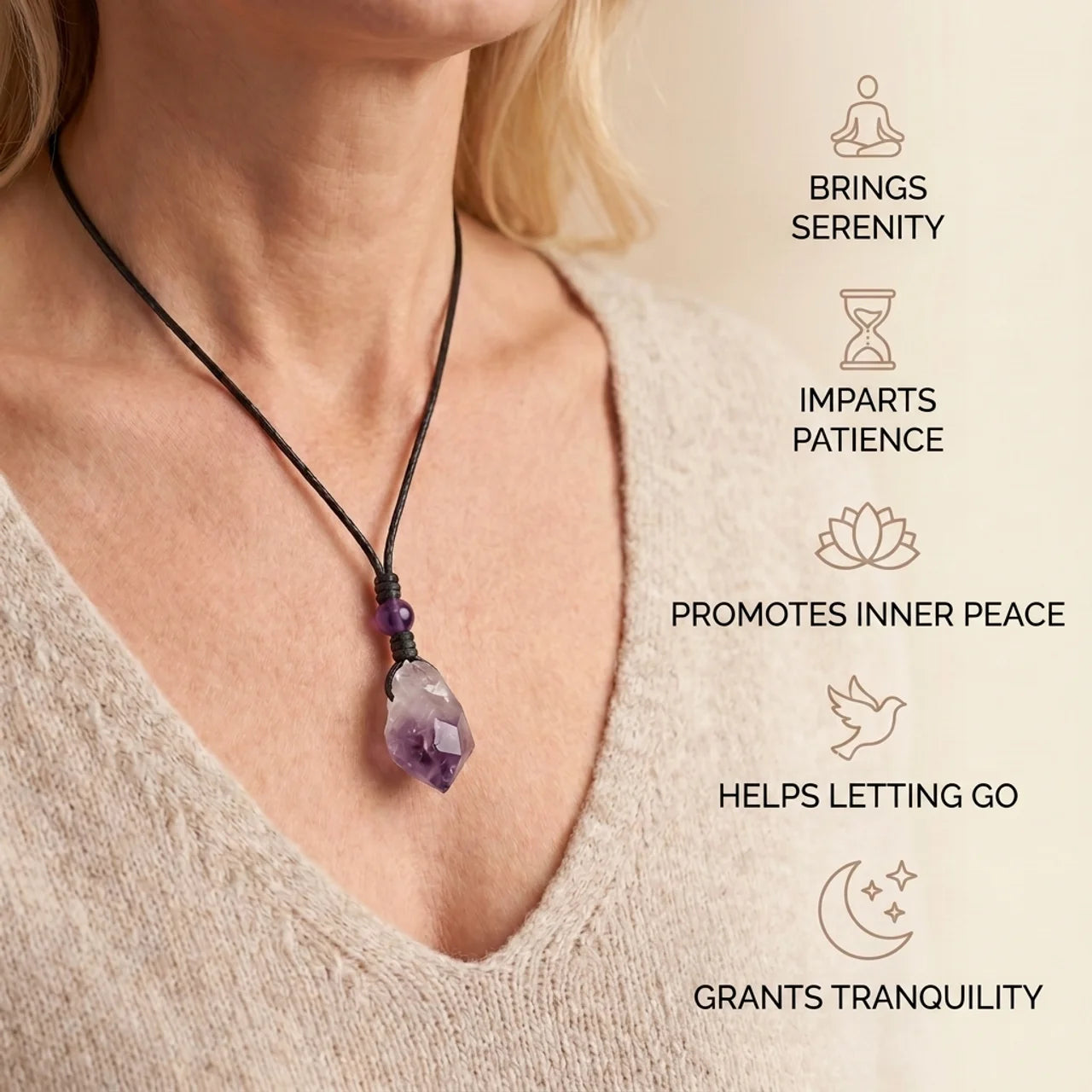Amethyst Necklace - Unprocessed with Leather Cord