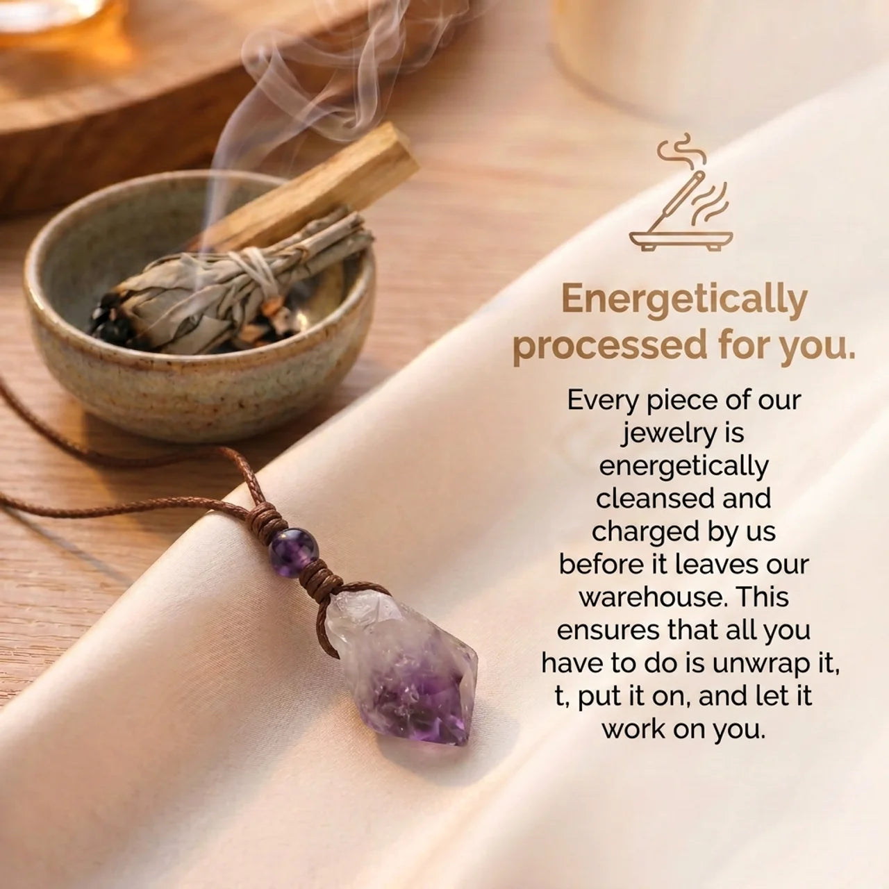 Amethyst Necklace - Unprocessed with Leather Cord