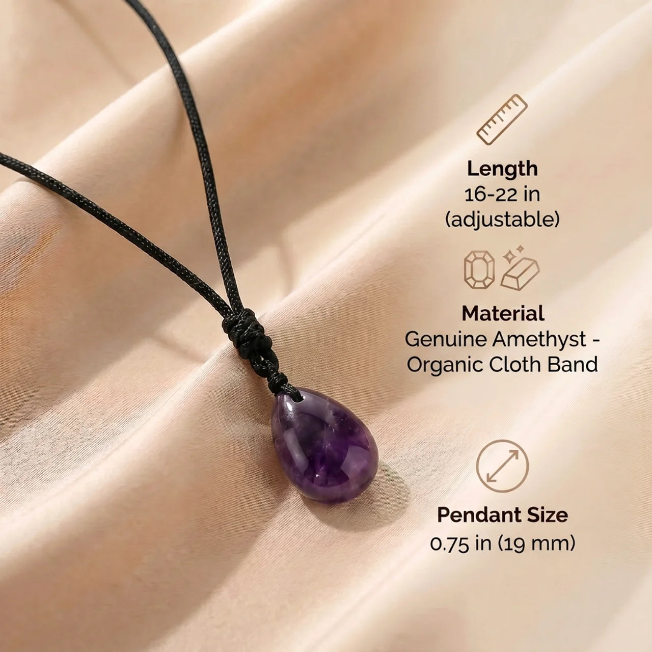 Amethyst Necklace - Pearl with Fabric Chain