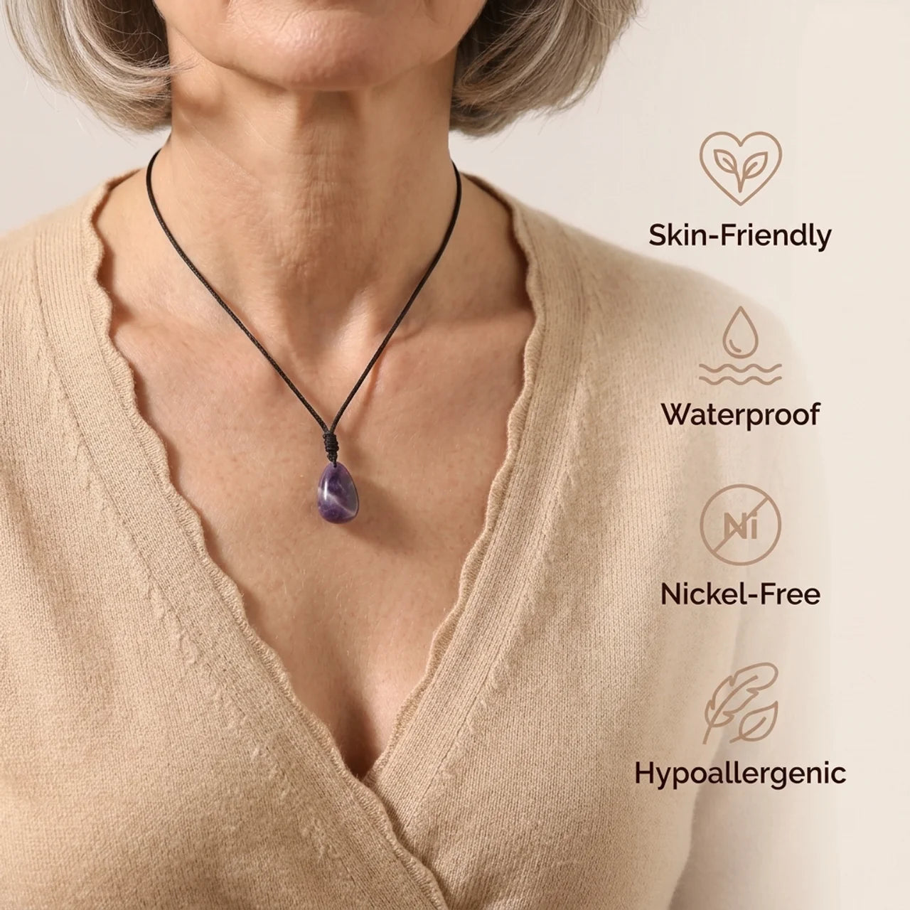 Amethyst Necklace - Pearl with Fabric Chain