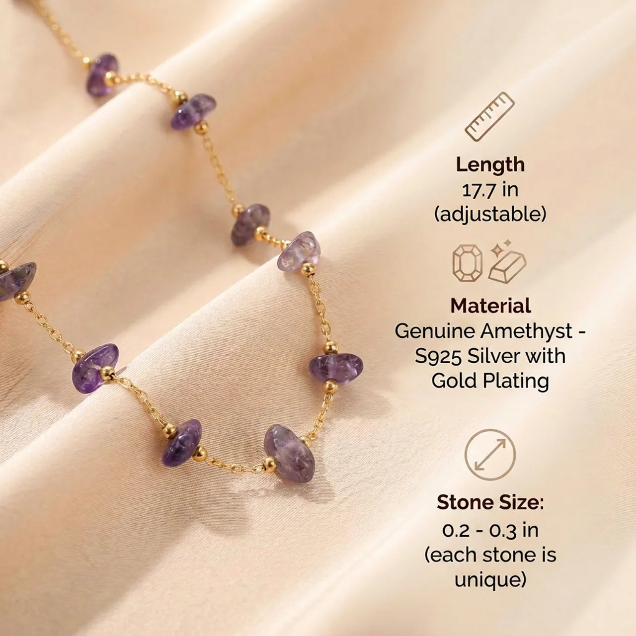 Amethyst Necklace - Raw Beads in Silver