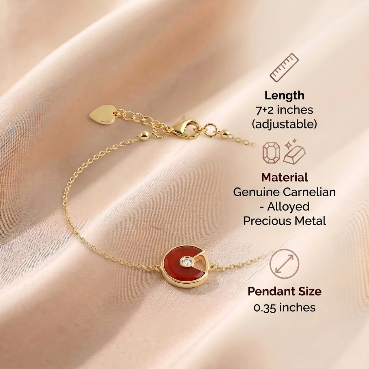 Carnelian Bracelet - Circle Pendant