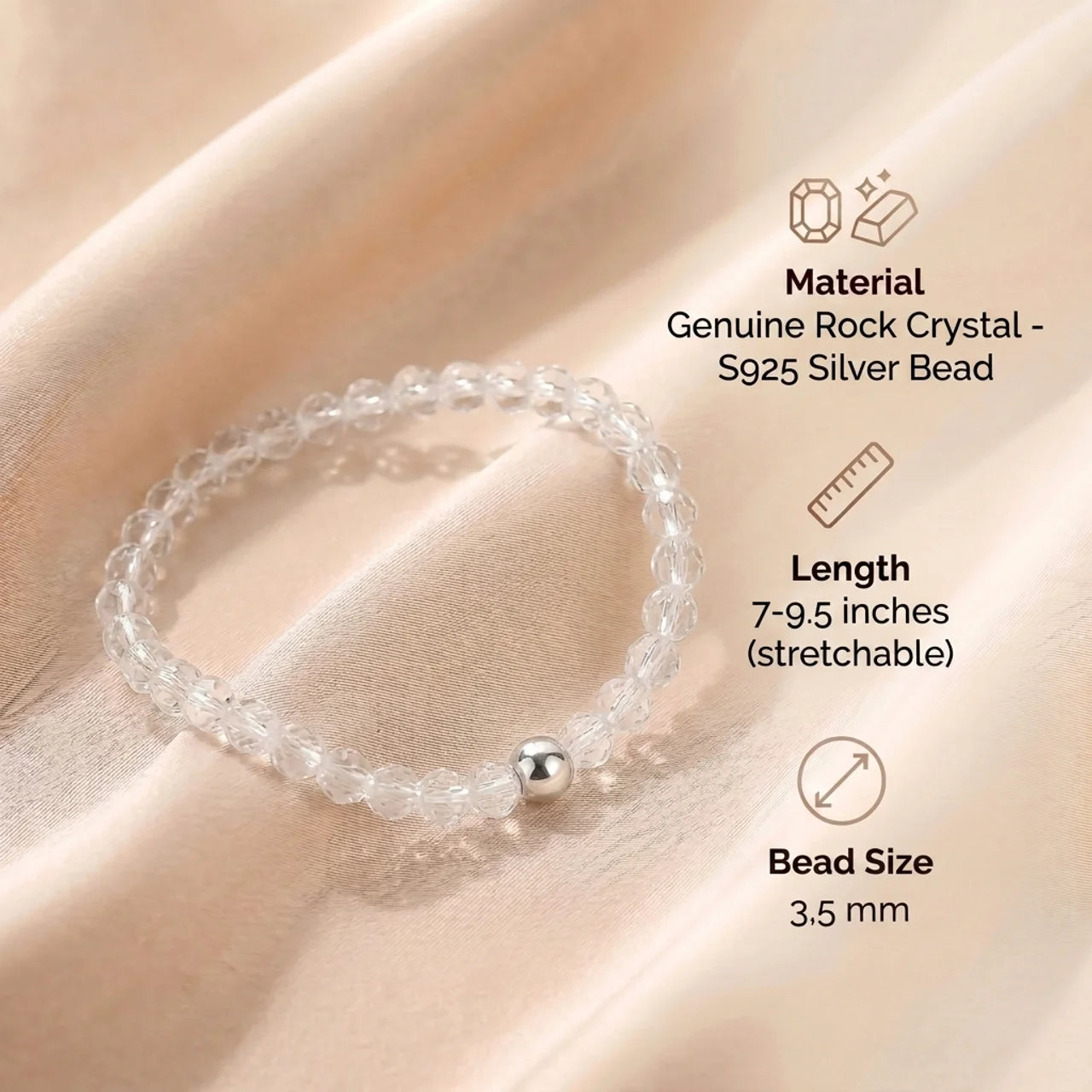 Clear Quartz Natural Stone Bracelet with Silver Bead