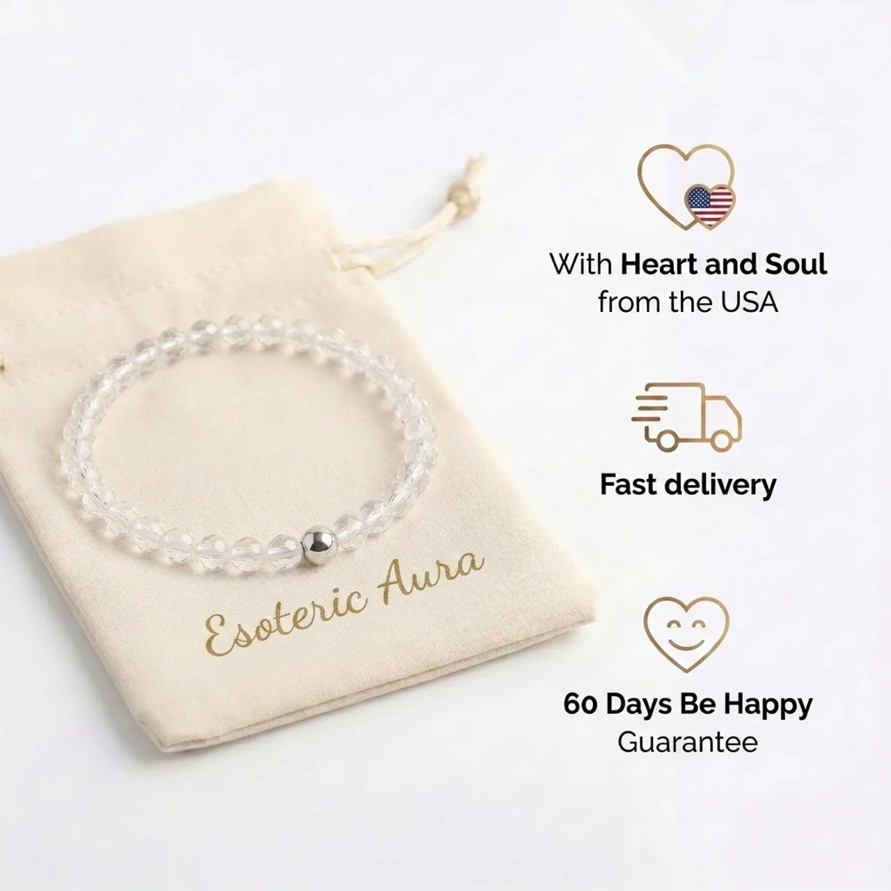 Clear Quartz Natural Stone Bracelet with Silver Bead